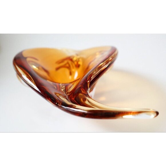 Chalet Glass Amber Centerpiece Bowl Chunky Mid Century Art Glass Contemporary - Picture 3 of 6